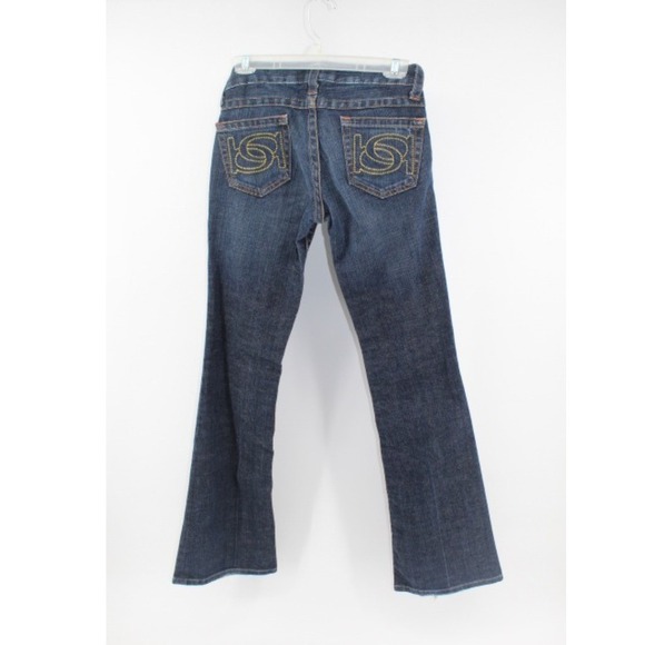 bebe Denim - Bebe Distressed Flare Jeans Women's 27 Medium Wash Low Rise Pocket Bling 90s